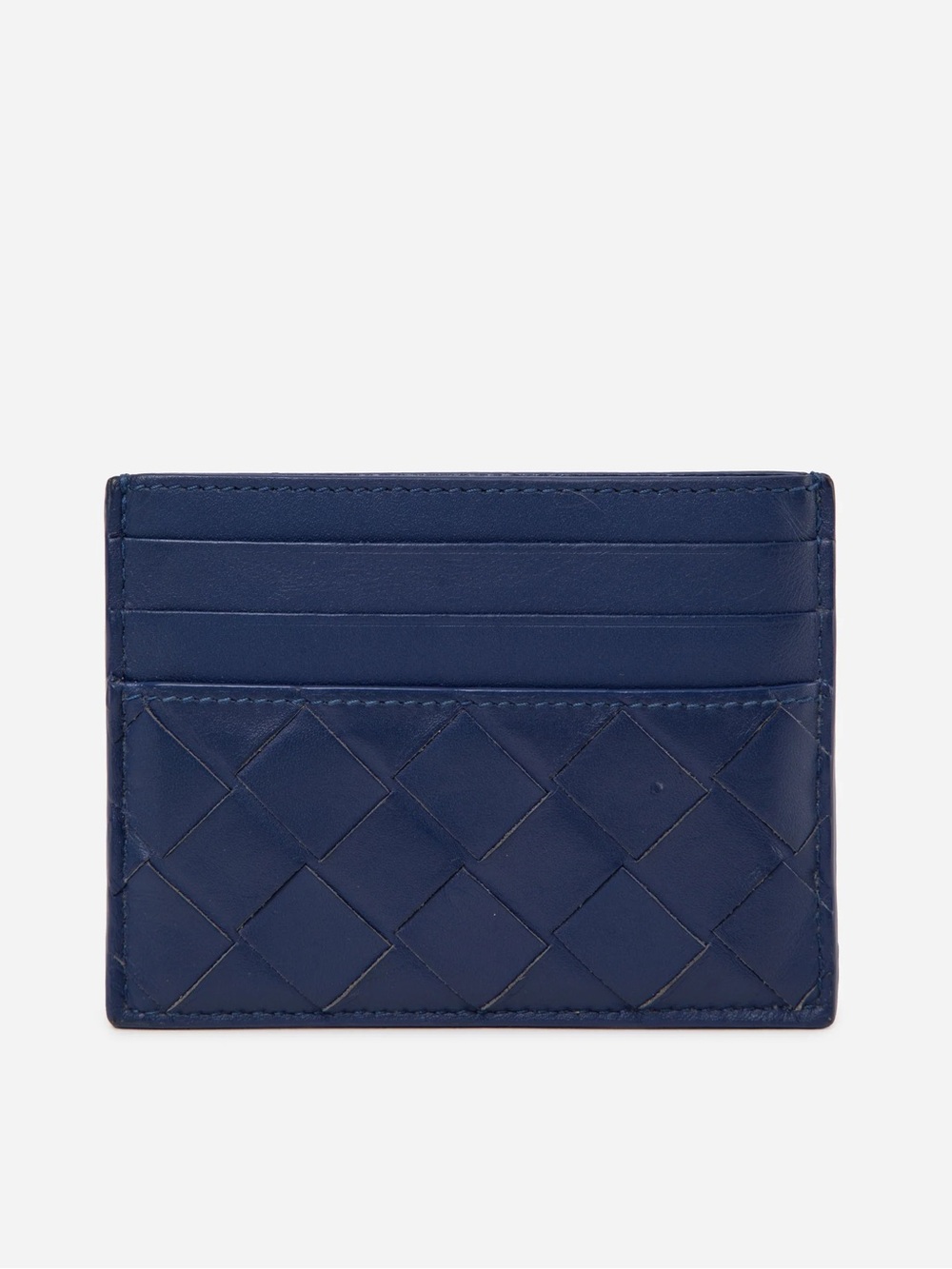 Bottega Veneta Calfskin Intrecciato Credit Card Case Blue